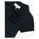Boys short sleeve navy polo shirt by Armani Baby with a logo-printed pocket and black buttons.