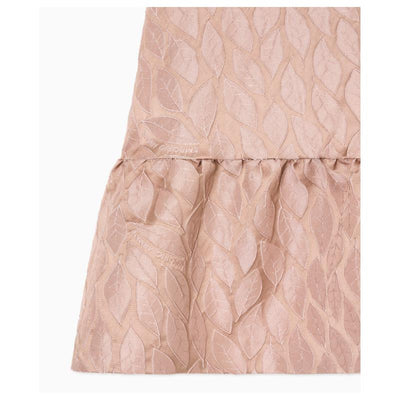 Frill pink dress for girls by Armani Baby, featuring an embossed leaf pattern and a ruffled hem.