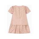 Frill pink dress for girls by Armani Baby with short sleeves and textured leaf pattern.