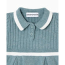Collared short sleeve dress from Armani Baby in a burnished green color, featuring ribbed texture and white accents.
