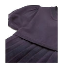 Navy short sleeve pleated dress for girls by Armani Baby, featuring a rounded neckline and delicate pleats.