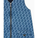 Girls denim jersey dress in blue with all-over logo pattern, featuring a front zipper and logo detail on the pocket.