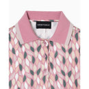 Collared short sleeve dress for girls in pink with a leaf pattern and Emporio Armani label visible at the neckline.