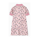Pink short sleeve collared dress for girls featuring a geometric leaf pattern in light and dark shades.
