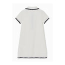 White collared dress by Armani for girls, featuring short sleeves and black trim around the collar and sleeves.