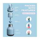 Stainless steel bottle with silicone elephant head, featuring a leak-proof lid, removable straw, and vacuum insulation.