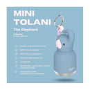 Stainless steel bottle in elephant design, features removable silicone head and straw, capacity 6.7oz, BPA free.