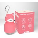 Stainless steel mini bottle shaped like a pink fox, 200ml capacity, BPA-free, with a soft-touch finish and a packaging box.