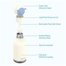 Stainless steel water bottle with a sheep character silicone head, featuring a leak-proof lid and removable flexi-safe straw.