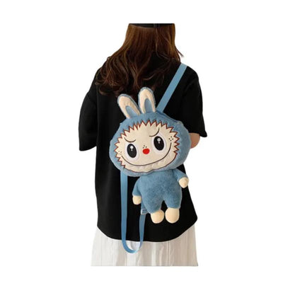 Auraquise - Kids Girls Labubu Soft Plush Backpack Large-Capacity Character Doll Bag Blue Image 1