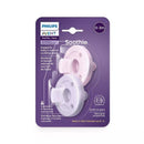 Avent Soothie pacifiers in fresh lilac and pastel pink, designed for newborns, support natural sucking needs.