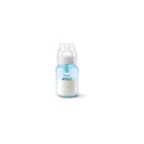 Avent 9Oz anti-colic bottle in blue with a white cap and nipple, featuring AirFree vent technology for reduced colic.
