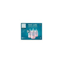 Three pink Avent anti-colic baby bottles with Airfree vent, designed to reduce colic and reflux, displayed in their packaging.
