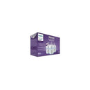 Three-pack of Philips Avent 4oz baby bottles with natural response nipples, displayed in a purple box.