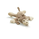 Soft plush monkey toy with a pacifier attachment, designed for soothing infants, suitable for ages 0 months and up.