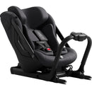 Axkid ONE 3 Extended Rear-Facing Car Seat in Arctic Mist Grey with safety harness and adjustable base.