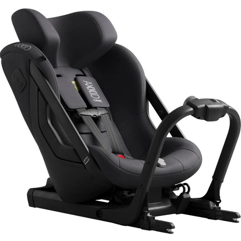 Axkid ONE 3 Extended Rear-Facing Car Seat in Arctic Mist Grey, featuring adjustable headrest and safety harness.