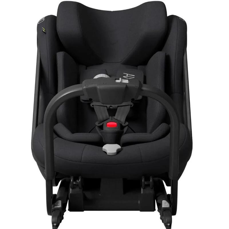 Axkid ONE 3 Extended Rear-Facing Car Seat in Coastal Storm Black with safety harness and adjustable features.
