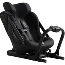 Axkid ONE 3 Extended Rear-Facing Car Seat in Coastal Storm Black, featuring safety harness and adjustable base.