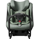 Axkid ONE 3 Extended Rear-Facing Car Seat in Nordic Bloom Green with a safety harness and base visible.
