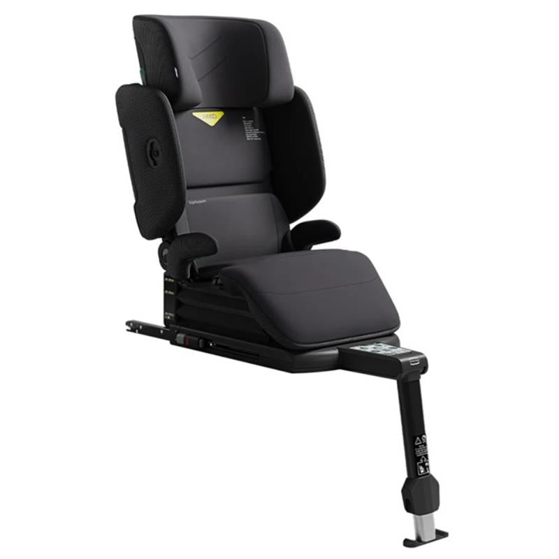 High back booster car seat in Arctic Mist Grey with adjustable headrest and harness system for child safety.