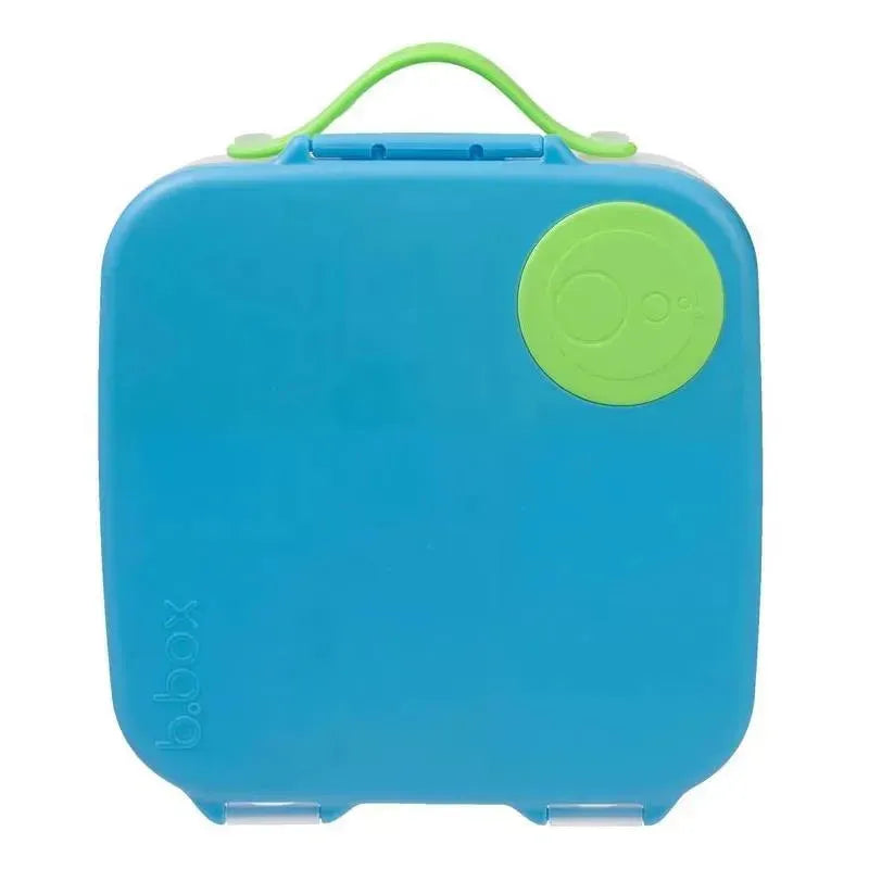 B.box Lunchbox in Ocean Breeze color, featuring a bright blue exterior and a green handle with a circular detail.