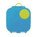 B.box Mini Lunchbox in Ocean Breeze color featuring a blue exterior, green circular latch, and a compact design.