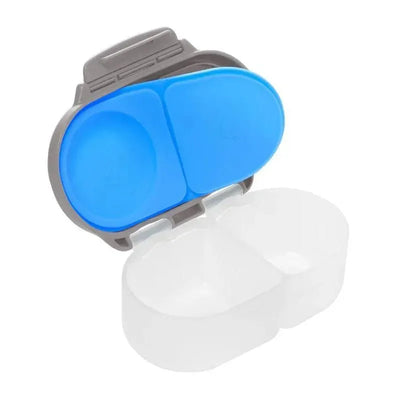 Snackbox from B.box in Blue Slate color features two compartments with a blue lid and gray base, ideal for snacks.