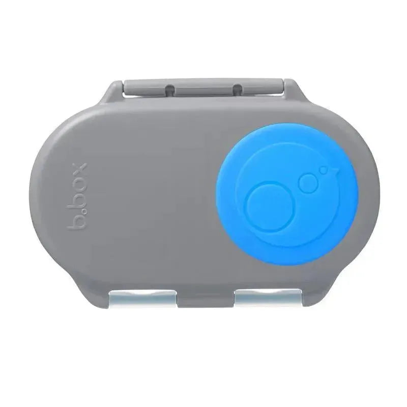 B.box Snackbox in blue slate, featuring a grey body and a prominent blue lid, designed for storing snacks.