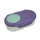 B.box Snackbox in Lilac Pop color, featuring a purple lid with a mint green circular detail and a transparent container.
