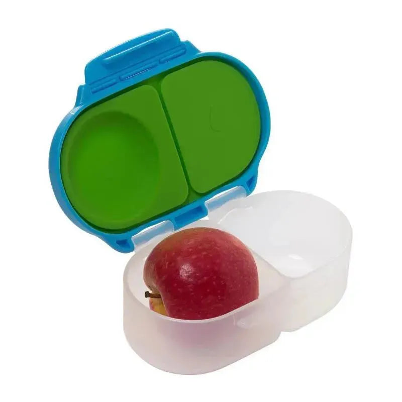 B.box Snackbox in Ocean Breeze color, featuring two compartments and a red apple in one section.