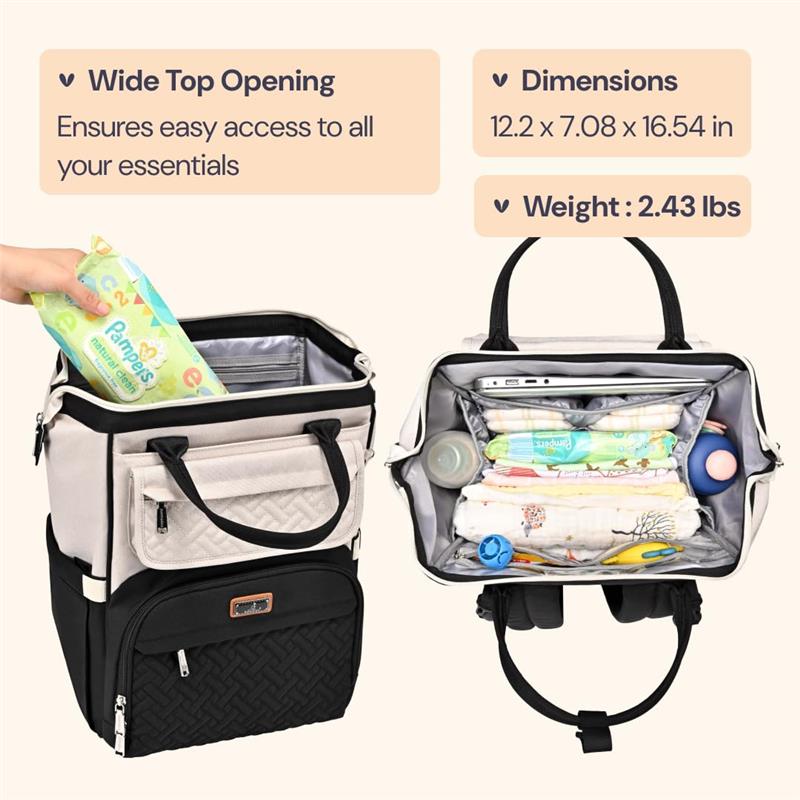BabbleRoo - Diaper Bag Backpack, Apricot & Black Image 2