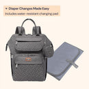 BabbleRoo dark gray diaper bag backpack featuring a woven design, pockets, and a water-resistant changing pad.
