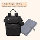 Black BabbleRoo diaper bag backpack with zippered pockets and a water-resistant changing pad included.