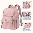 Pink BabbleRoo diaper bag backpack featuring multiple pockets, including insulated bottle pockets and a front mommy pocket.
