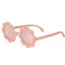 Rose gold mirrored lens sunglasses with a flower-shaped frame, designed for children by Babiators.