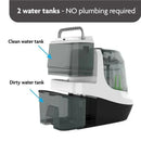 Baby Brezza Bottle Washer Pro features two water tanks, labeled clean and dirty, with no plumbing required.