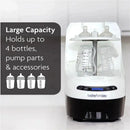 Baby Brezza Bottle Washer Pro in white, designed to wash, sterilize, and dry up to 4 baby bottles and accessories.