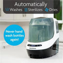 Baby Brezza Bottle Washer Pro in white, designed to automatically wash, sterilize, and dry baby bottles.