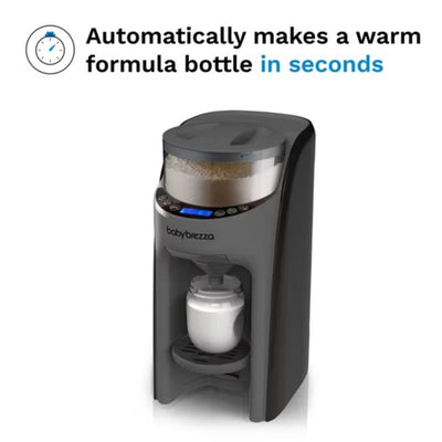 Baby Brezza Formula Pro Advanced dispenser in charcoal color, designed to automatically make warm formula bottles.