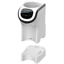 Baby Brezza Formula Pro Mini Riser Stand Attachment in white, featuring a digital interface with start and ounce buttons.