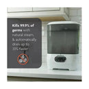 Baby Brezza One Step Baby Bottle Sterilizer and Dryer, featuring a sleek design that kills 99.9% of germs with steam.