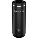 Portable Baby Brezza bottle warmer in black with a digital display showing a temperature of 98°F.