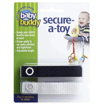 Baby Buddy Secure A Toy Tether in black and white, designed to keep toys accessible for babies.