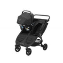 Baby Jogger City Mini GT2 Double Stroller in Jet Black with two seats, adjustable canopies, and a sleek design.