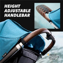 Height adjustable handlebar of a Baby Jogger City Mini GT3 stroller, featuring a premium leatherette grip.