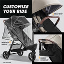 Baby Jogger City Mini GT3 stroller in Sierra Sand with weather shield, belly bar, and parent console for customization.