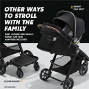 Sierra Sand Baby Jogger City Mini GT3 stroller with infant car seat adapter and glider board for family strolling options.