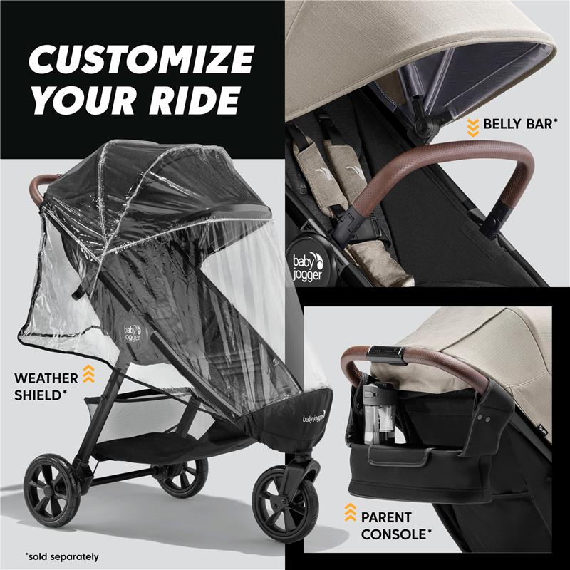Deep Sea Blue Baby Jogger City Mini GT3 Single Stroller with a weather shield and parent console for customization options.