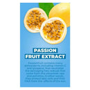 Passion fruit extract with sliced passion fruit and text highlighting its antioxidant benefits for skin protection.